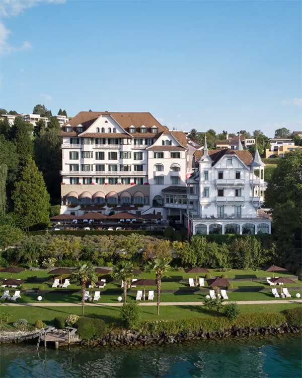 Chenot Palace Weggis exterior on the shores of Lake Lucerne, Switzerland