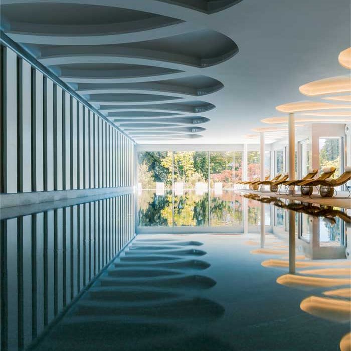Indoor pool at the 5,000 sqm medical spa, Chenot Palace Weggis Switzerland